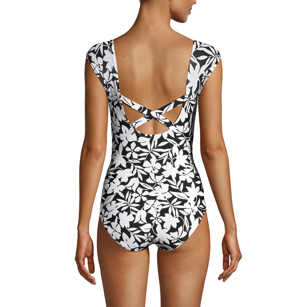 Lands' End Women's Tummy Control Cap Sleeve High-Neck X-Back One Piece  Swimsuit : : Clothing, Shoes & Accessories