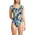 Women's Chlorine Resistant Tummy Control Cap Sleeve X-Back One Piece Swimsuit, Front
