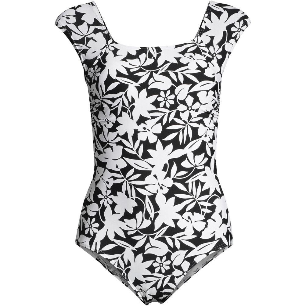 Lands' End, Swim, Lands End Tummy Control Princess One Piece Swimsuit  Black