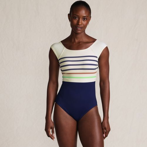 Women's Chlorine Resistant Tummy Control Cap Sleeve X-Back One Piece Swimsuit