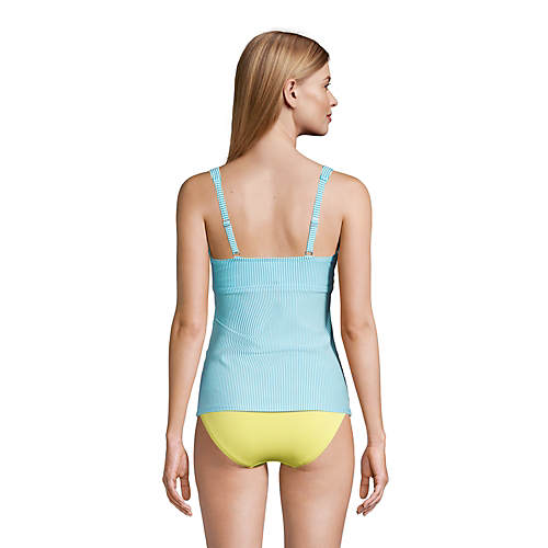 Women's Chlorine Resistant V-neck Wrap Underwire Tankini Top Swimsuit Adjustable Straps Seersucker - Secondary