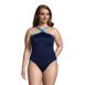 Women's Plus Size Chlorine Resistant Piped High Neck Tankini Top Swimsuit, Front