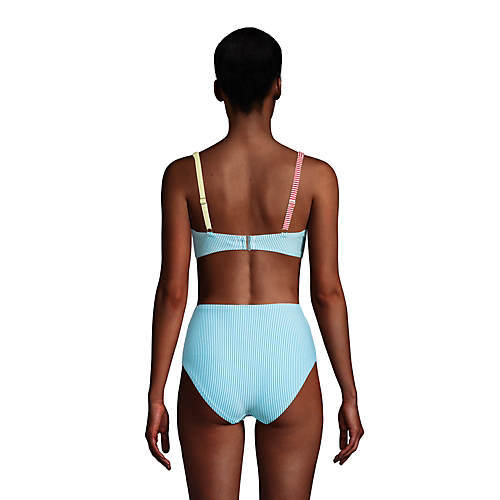 Women's DD-Cup Chlorine Resistant Twist Underwire Bikini Top Swimsuit Adjustable Straps Seersucker - Secondary