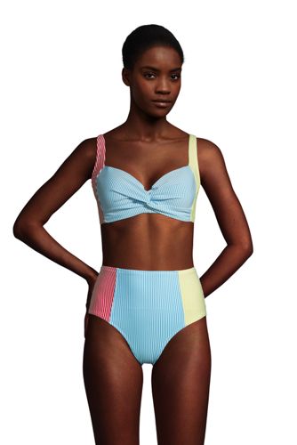 Seersucker-Bikinitop CHLORRESISTENT Colorblock Gemustert für Damen in E-Cup