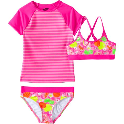 4-Piece Short-Sleeve Rashgaurd and Bikini Swim Set for Girls