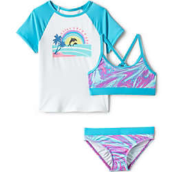 Girls Rash Guard Swim Top, Bikini Top and Bottoms Swimsuit Set, Front