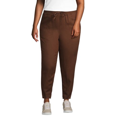 Pull On Pure Linen Trousers, Women, Size: 26 Plus, Brown, by Lands’ End