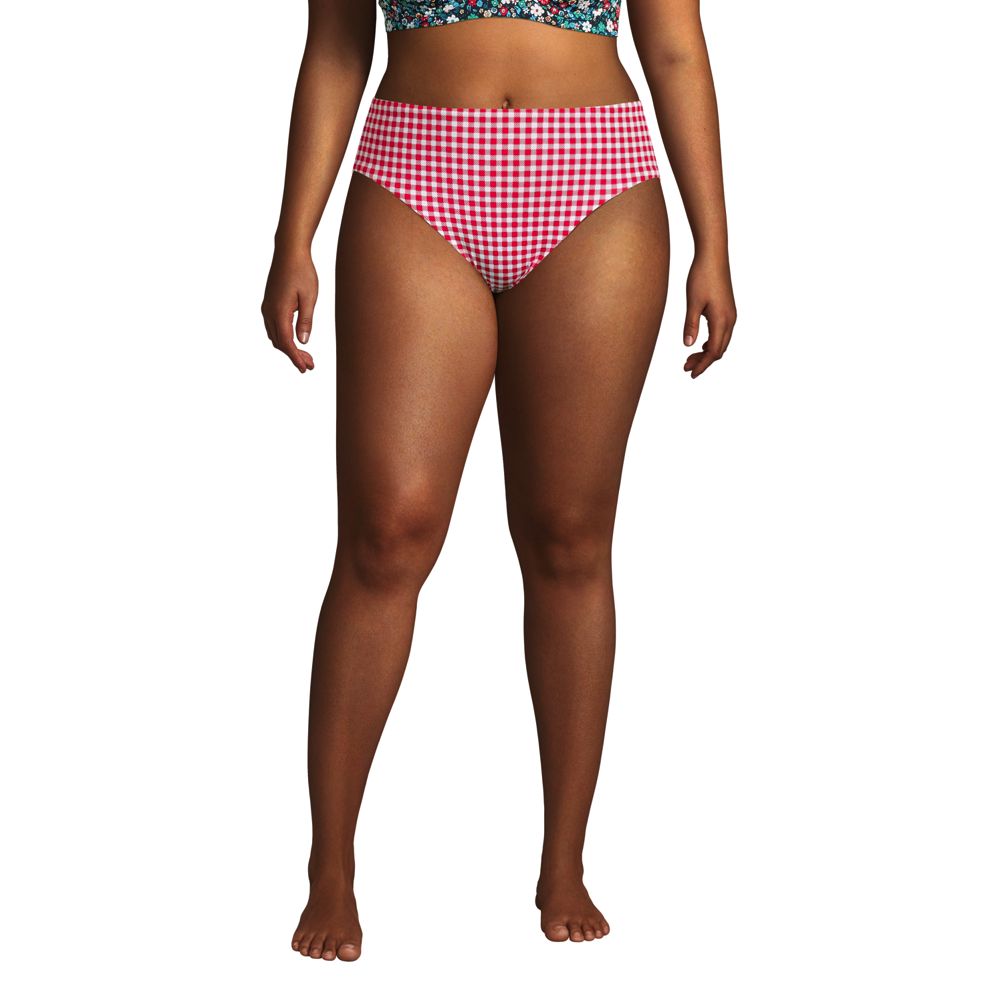 Women's Plus Size Chlorine Resistant Piped Mid Waist Bikini Bottoms