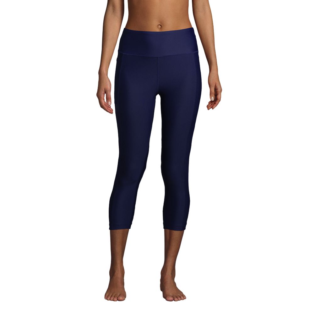 Lands' End Women's Chlorine Resistant High Waisted Modest Swim Leggings  with UPF 50 - Small - Deep Sea Navy