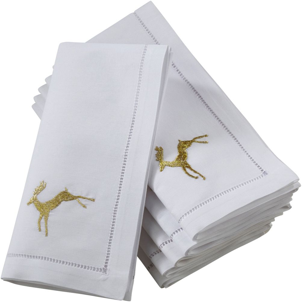 Saro Lifestyle Embroidered Reindeer Design Hemstitched Trim Border Cotton  Napkin (set Of 6), 20x20, White : Target