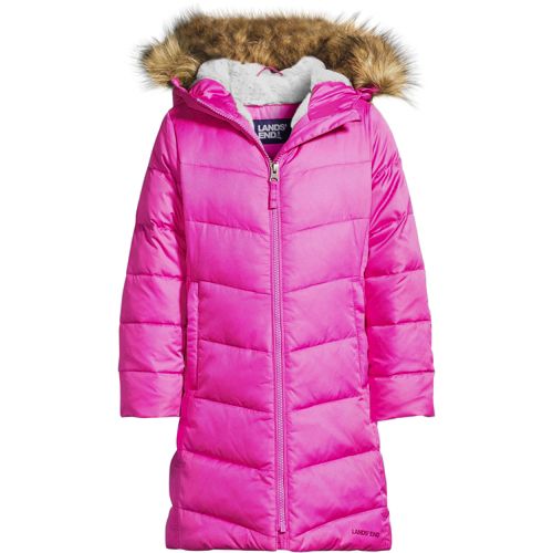 Lands end women's winter long discount down coat with faux fur hood