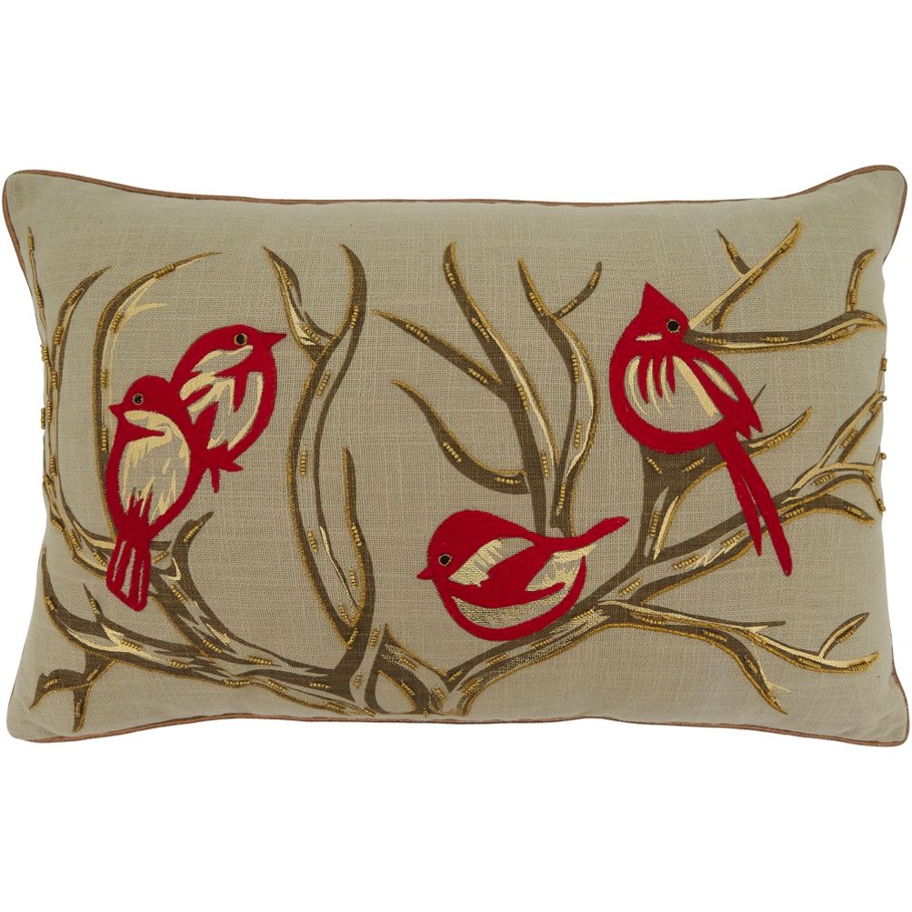 Southern Living Festive Fall Collection Floral Bird Tasseled Square Pillow