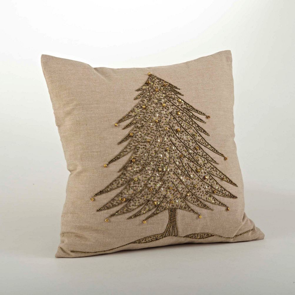 Saro Lifestyle Beaded Christmas Tree Decorative Throw Pillow