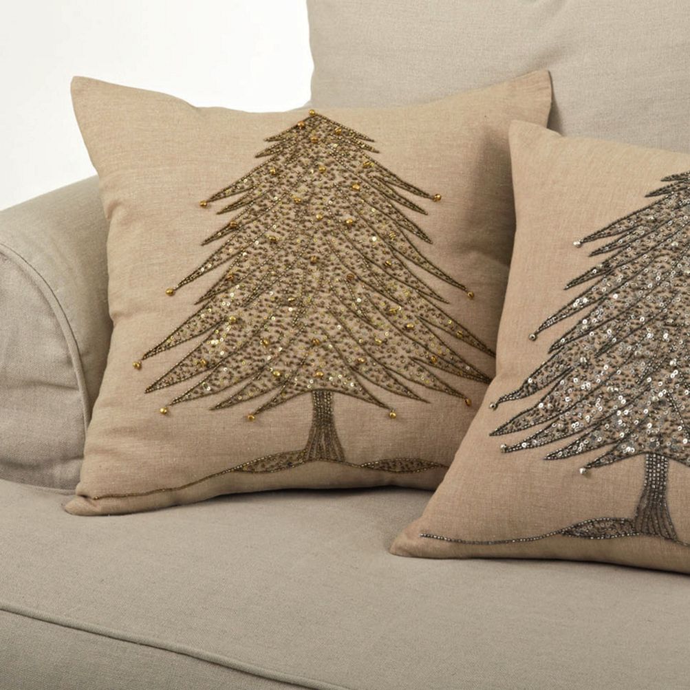 Gold christmas throw online pillows