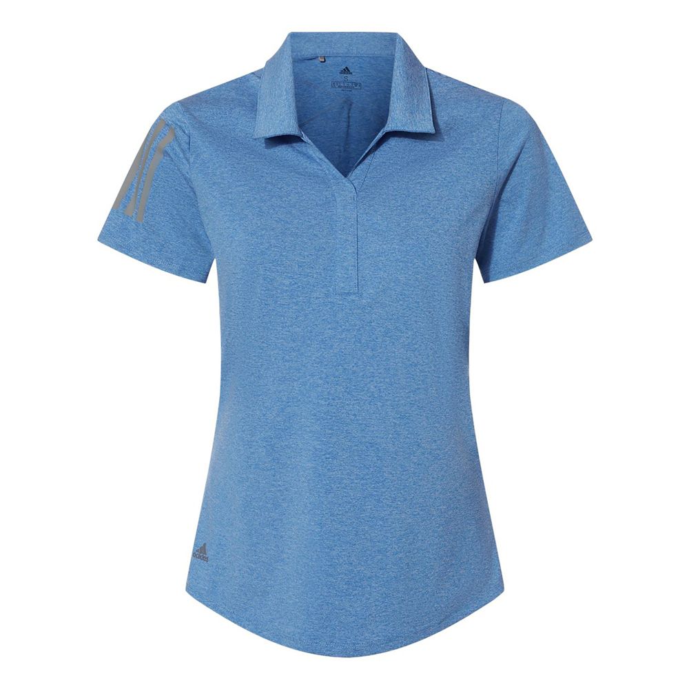 adidas Women's Regular Floating 3 Stripes Polo Shirt - Blue Heather/Gray - XL