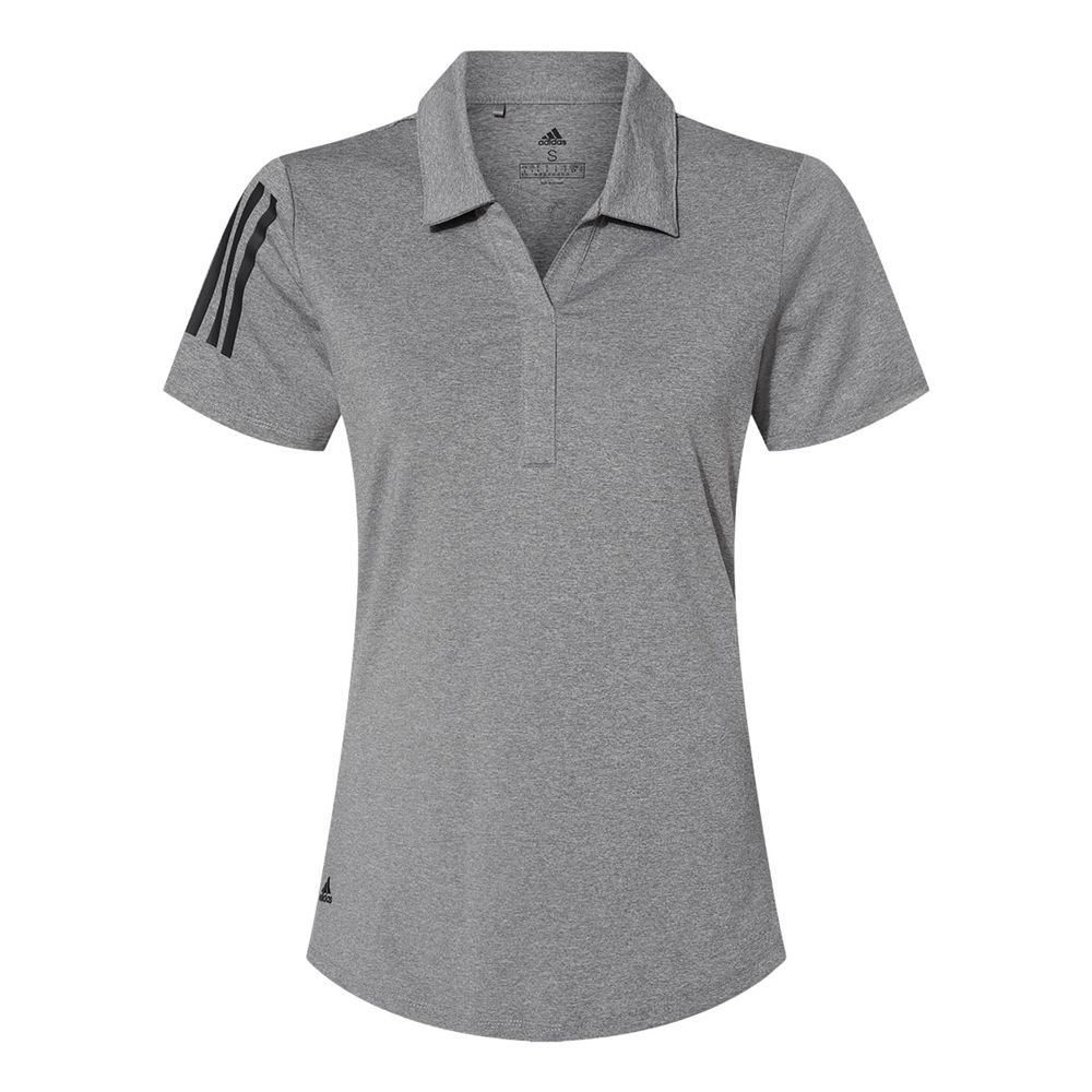 adidas Women's Regular Floating 3 Stripes Polo Shirt - Gray Heather/Black - XL