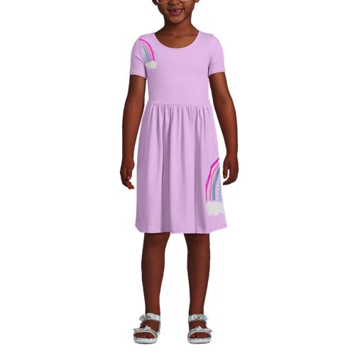 Girls Short Sleeve Gathered Waist Cotton Jersey Dress Lands End