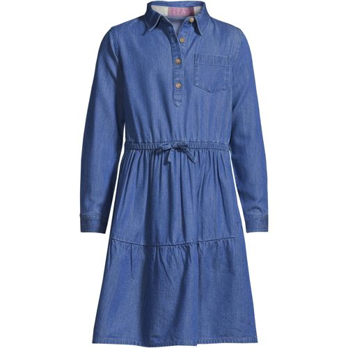 Chambray-Kleid mit halber Knopfleiste für Mädchen