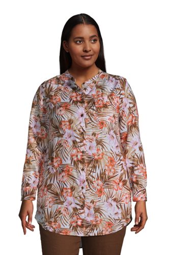 Women's Plus Size Linen A-Line Long Sleeve Tunic Top | Lands' End