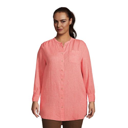 Women's Pure Linen A-Line Long Sleeve Tunic Shirt
