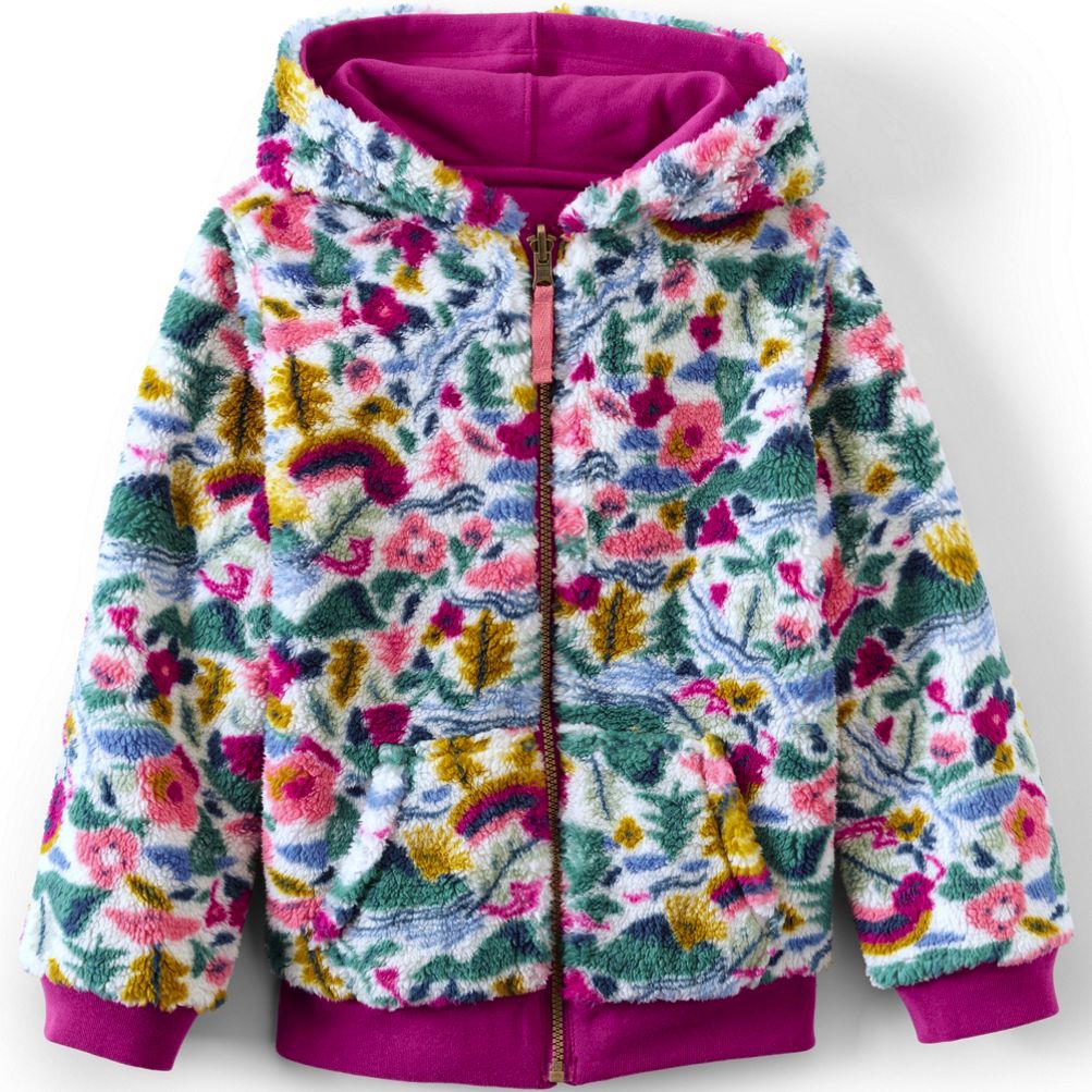 Lands End Kids Girls Blue Fleece Hooded Full Zip Jacket Size M(8-10)
