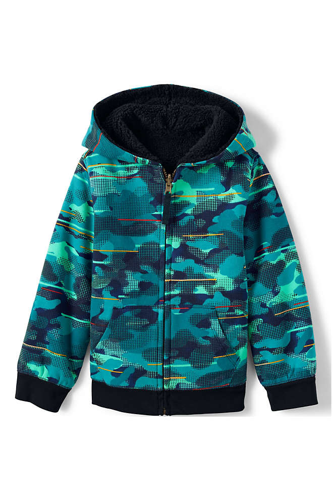 Lands End Kids Jacket Sherpa Fleece Size L 14-16 Heavy Hooded Coat Blue or Green 