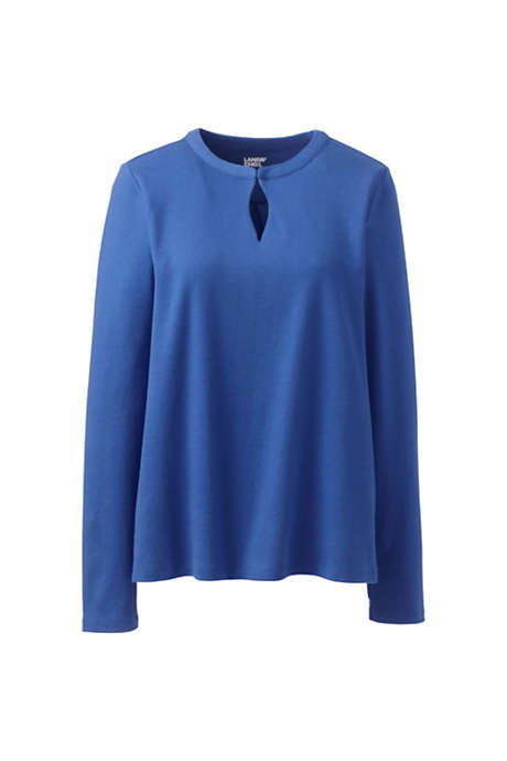Women's Cotton Polyester Long Sleeve Convertible Keyhole Top