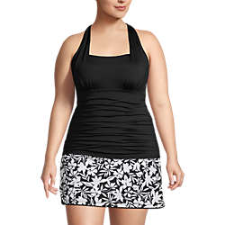 Women's Plus Size Chlorine Resistant Square Neck Halter Tankini Swimsuit Top, Front