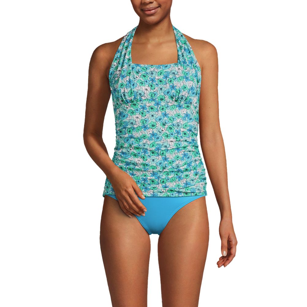 NEW Aqua Green Womens High Neck Halter Tankini Top XL Blue Tie Dye