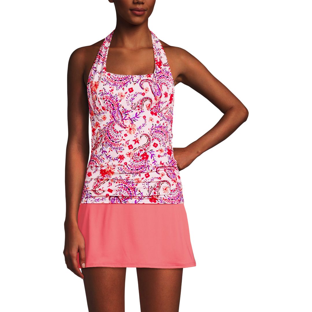 Women's Chlorine Resistant Square Neck Halter Tankini Swimsuit Top