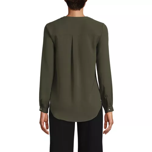 Women's Shirred Long Sleeve Split Neck Blouse, Back