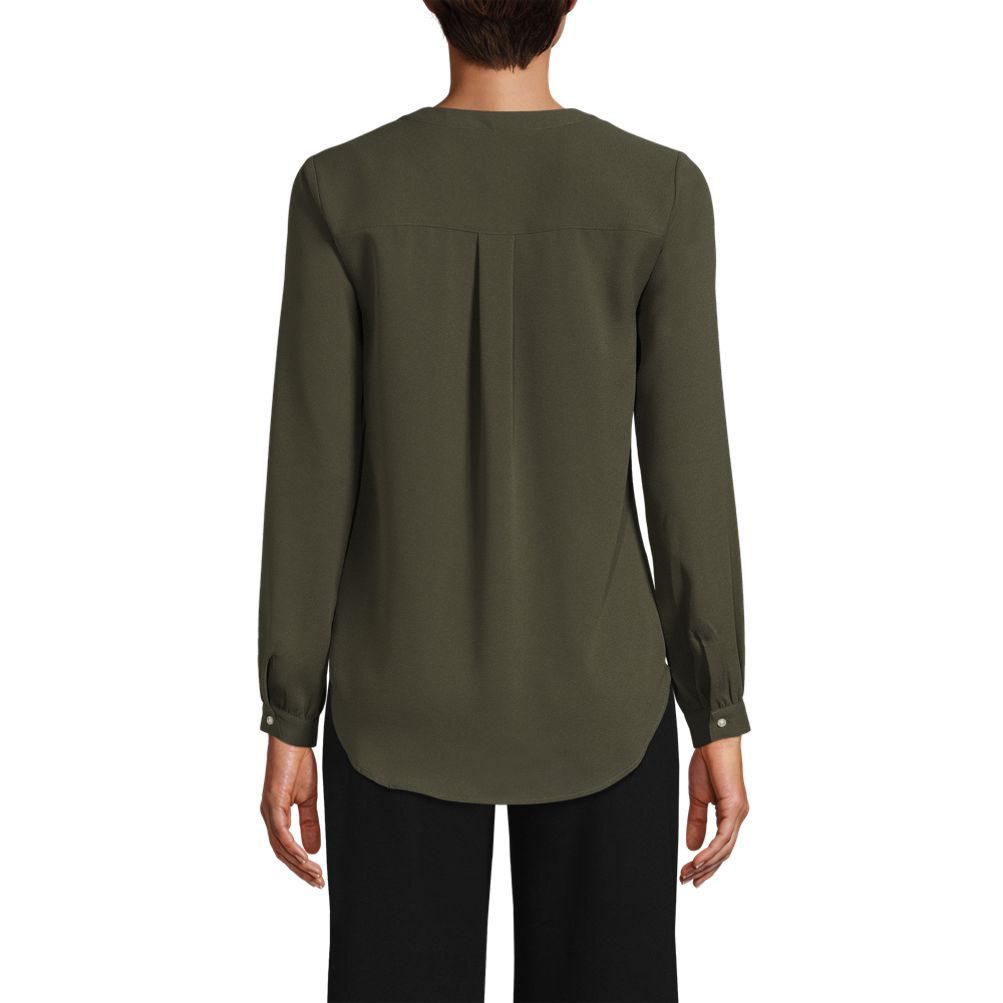 Women's Shirred Long Sleeve Split Neck Blouse