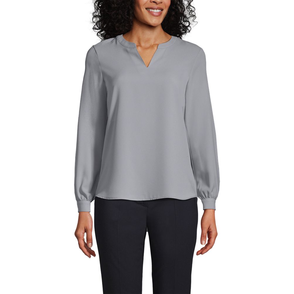 Women's Shirred Long Sleeve Split Neck Blouse | Lands' End