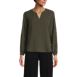 Women's Shirred Long Sleeve Split Neck Blouse, Front