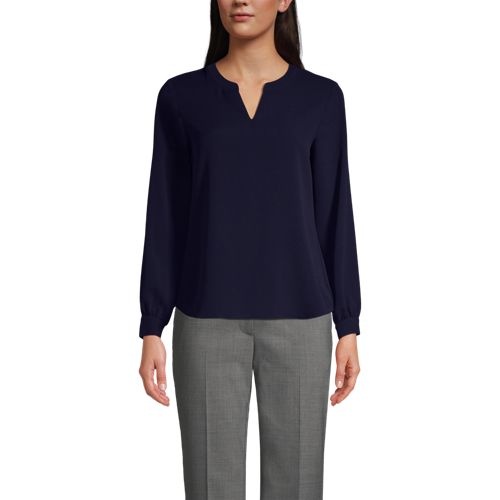 School Uniform Women's Shirred Long Sleeve Split Neck Blouse - image 3