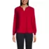 Women's Petite Shirred Long Sleeve Split Neck Blouse, Front