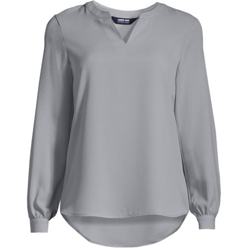 SPLIT NECK LONG SLEEVED BLOUSE, Grey