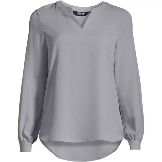 Women's Plus Size Shirred Long Sleeve Split Neck Blouse - primary