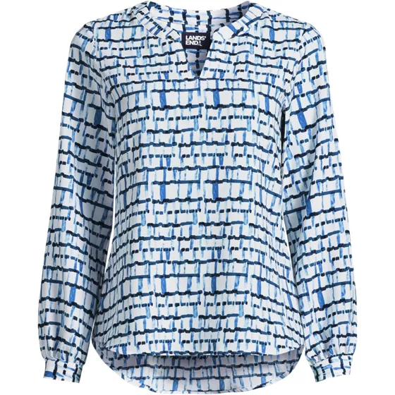 Women's Shirred Long Sleeve Split Neck Blouse - primary