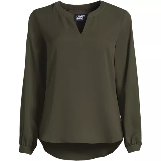 Women's Shirred Long Sleeve Split Neck Blouse - primary