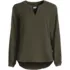 Women's Petite Shirred Long Sleeve Split Neck Blouse, Front
