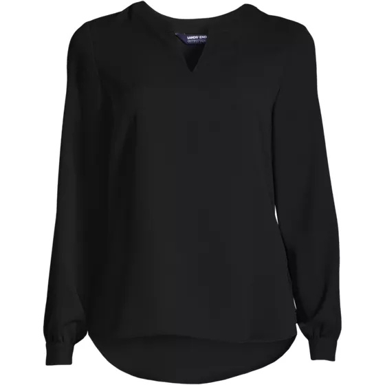 Women's Shirred Long Sleeve Split Neck Blouse - primary