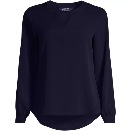 School Uniform Women's Shirred Long Sleeve Split Neck Blouse - primary