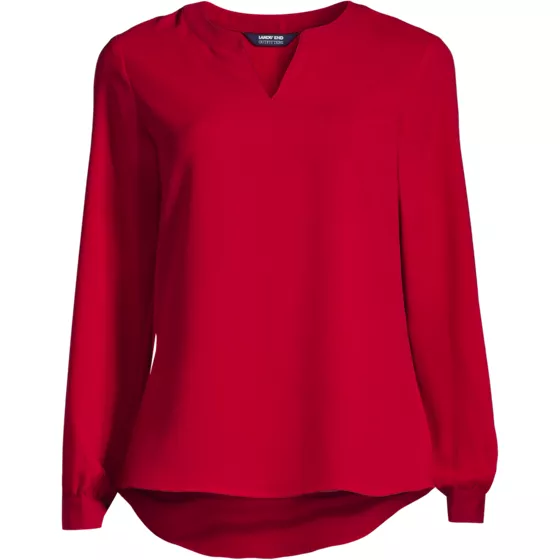 Women's Shirred Long Sleeve Split Neck Blouse - primary