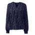 Women's Shirred Long Sleeve Stripe Split Neck Blouse, Front