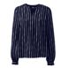 Women's Petite Shirred Long Sleeve Stripe Split Neck Blouse, Front