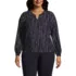 Women's Plus Size Shirred Long Sleeve Stripe Split Neck Blouse, Front