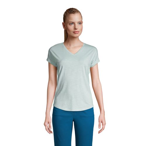 Women's Short Sleeve Slub V Neck T-Shirt 