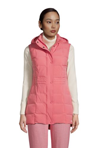 Hooded Down Gilet with Stretch, Women, Size: 10-12 Petite, Red, by Lands’ End