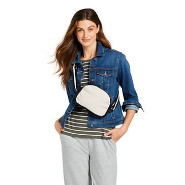 Kleine gemusterte Canvas-Zippertasche mit Schulterriemen für Damen image number 3